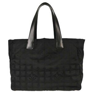 Chanel Black Jacquard Nylon Travel Line Tote Handbag 115945